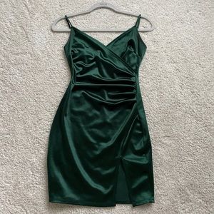 Green Silk Mini Dress with Slit